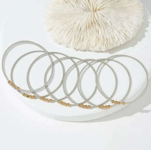 Stainless Steel Guitar String Bracelets with Gold Beads