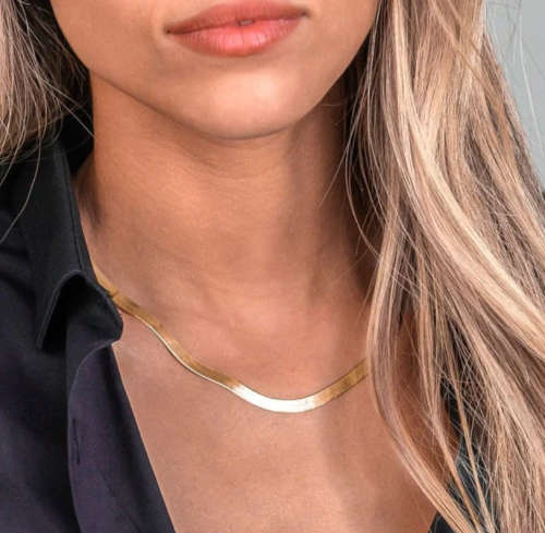 5mm Wide Herringbone Snake Necklace - Gold Stainless Steel with high quality jewelery box