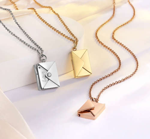 Rose Gold Colour Openable Envelope Love Letter Stainless Steel Necklace with jewellery gift box