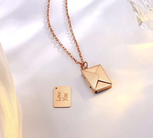 Rose Gold Colour Openable Envelope Love Letter Stainless Steel Necklace with jewellery gift box