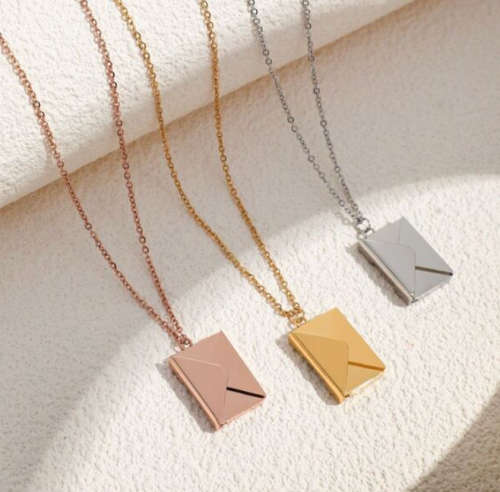 Rose Gold Colour Openable Envelope Love Letter Stainless Steel Necklace with jewellery gift box
