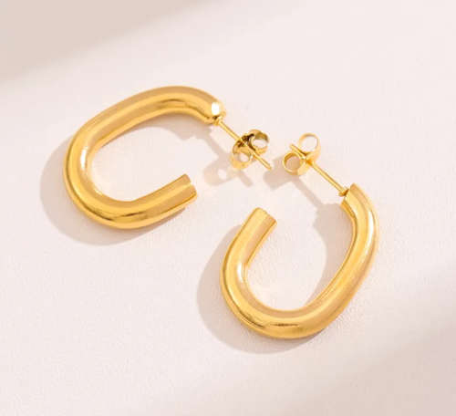 Gold Colour Stainless Steel Oval Hoop Earrings in Jewellery Gift Box
