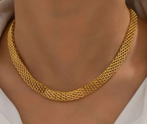 Magnificent Gold Stainless Mesh Lattice Necklace - Comes in high quality velvet jewellery gift box