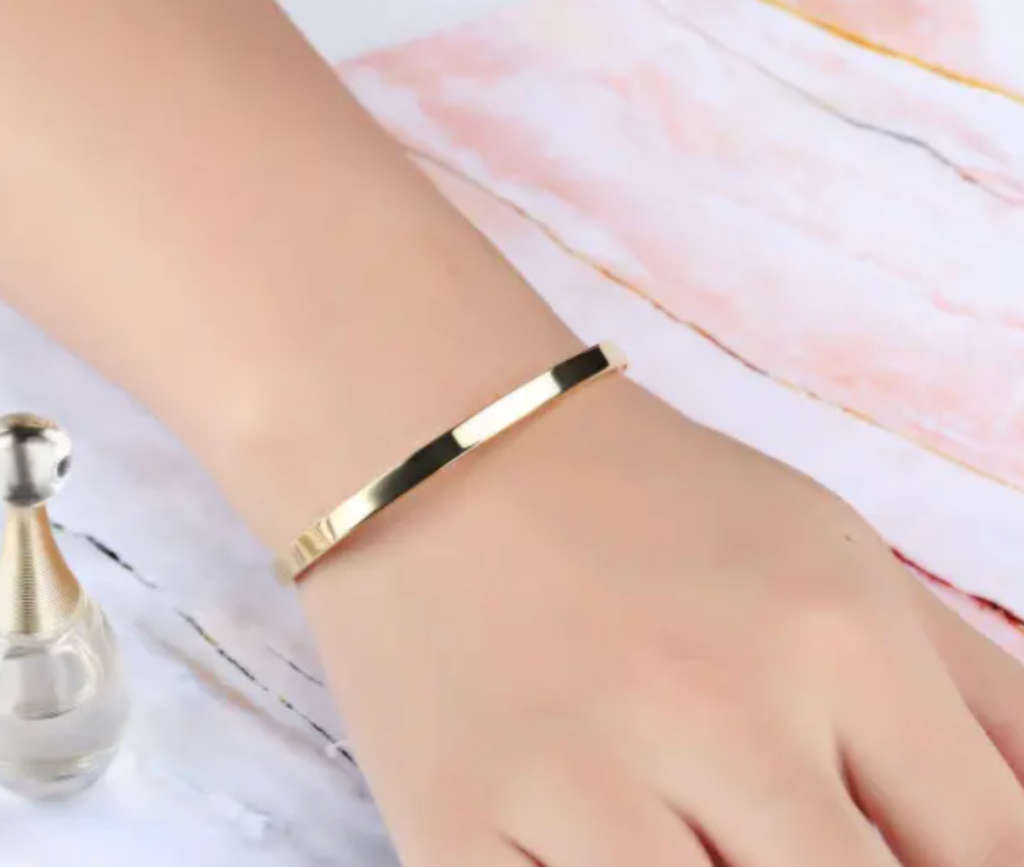 Gorgeous Solid Gold Colour Stainless Steel Bangle in High Quality Jewellery Gift Box