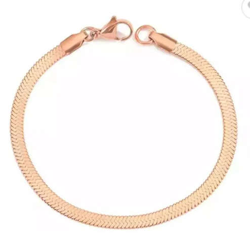 Gorgeous Rose Gold Stainless Steel Snake Chain / Herringbone Style Bracelet - 16.5cm and 4mm width