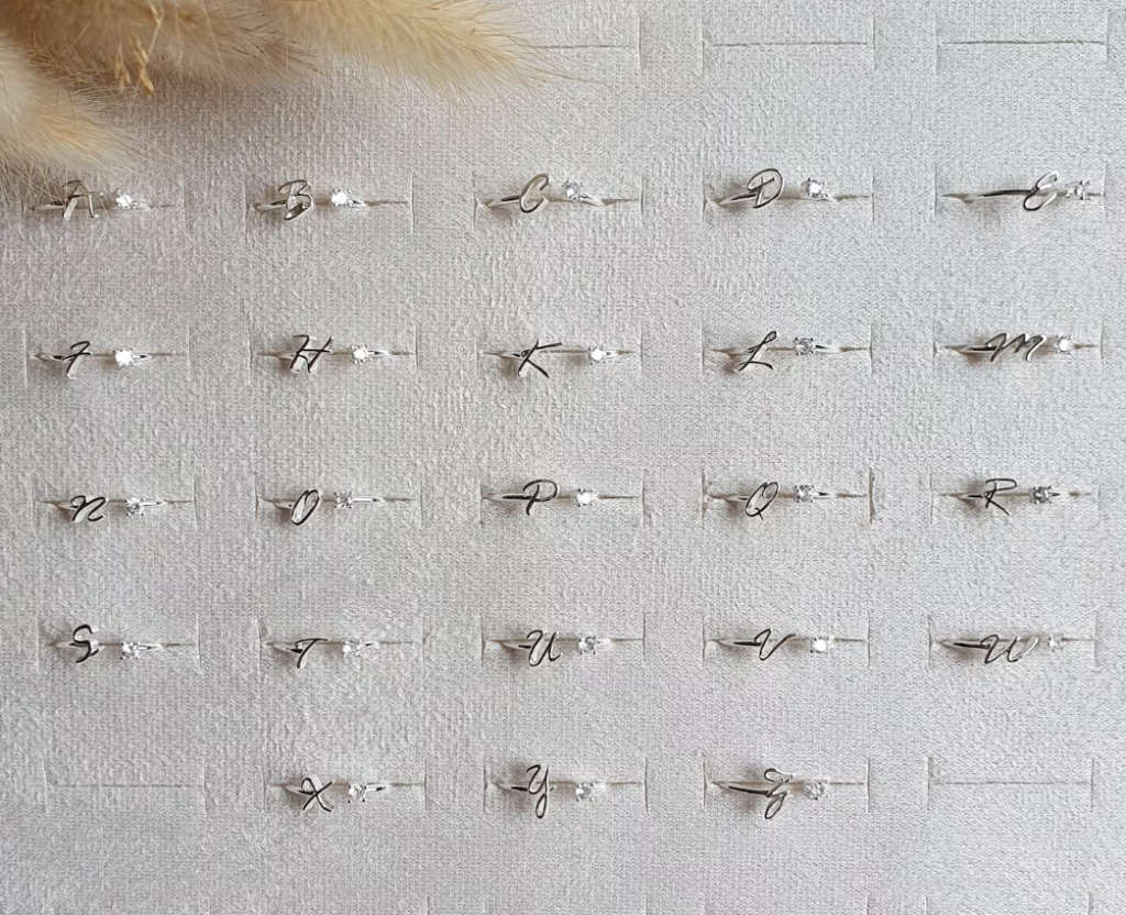 `N` Initial / Letter Silver Colour Stainless Steel Ring in High Quality Velvet Ring Gift Box