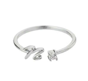 `N` Initial / Letter Silver Colour Stainless Steel Ring in High Quality Velvet Ring Gift Box