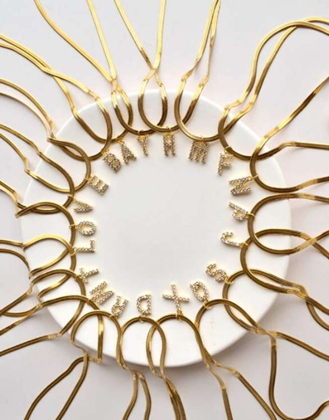 Gorgeous `D` Initial / Letter Gold Colour Stainless Steel Charm Snake / Herringbone Pendant Necklace