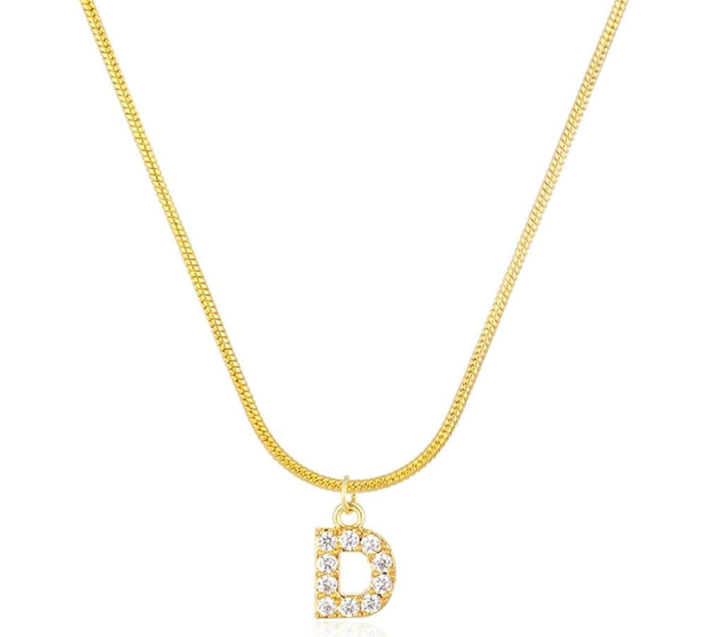 Gorgeous `D` Initial / Letter Gold Colour Stainless Steel Charm Snake / Herringbone Pendant Necklace