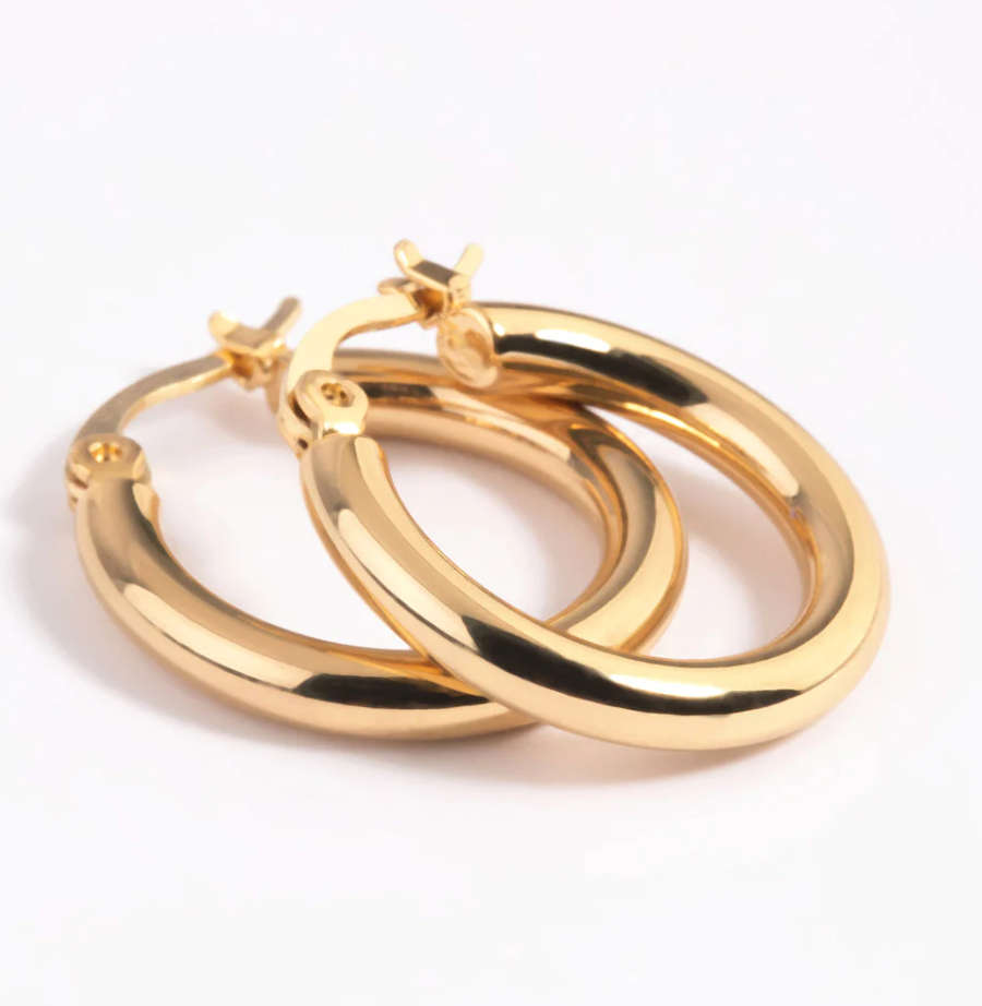 Gold Colour Stainless Steel Round Hoop Earrings in Jewellery Gift Box
