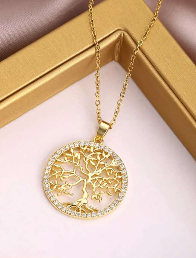 Colourful Tree Gold Stainless Steel Pendant Necklace in High Quality Velvet Jewellery Box