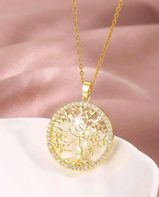 Colourful Tree Gold Stainless Steel Pendant Necklace in High Quality Velvet Jewellery Box