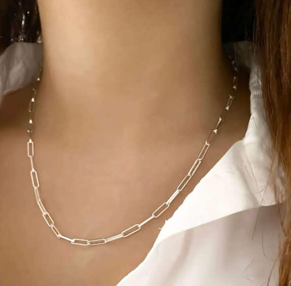 Silver Colour Stainless Steel Paperclip Design Necklace - 45cm