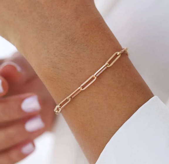 Rose Gold Colour Paperclip Rectangle Link Stainless Steel Bracelet