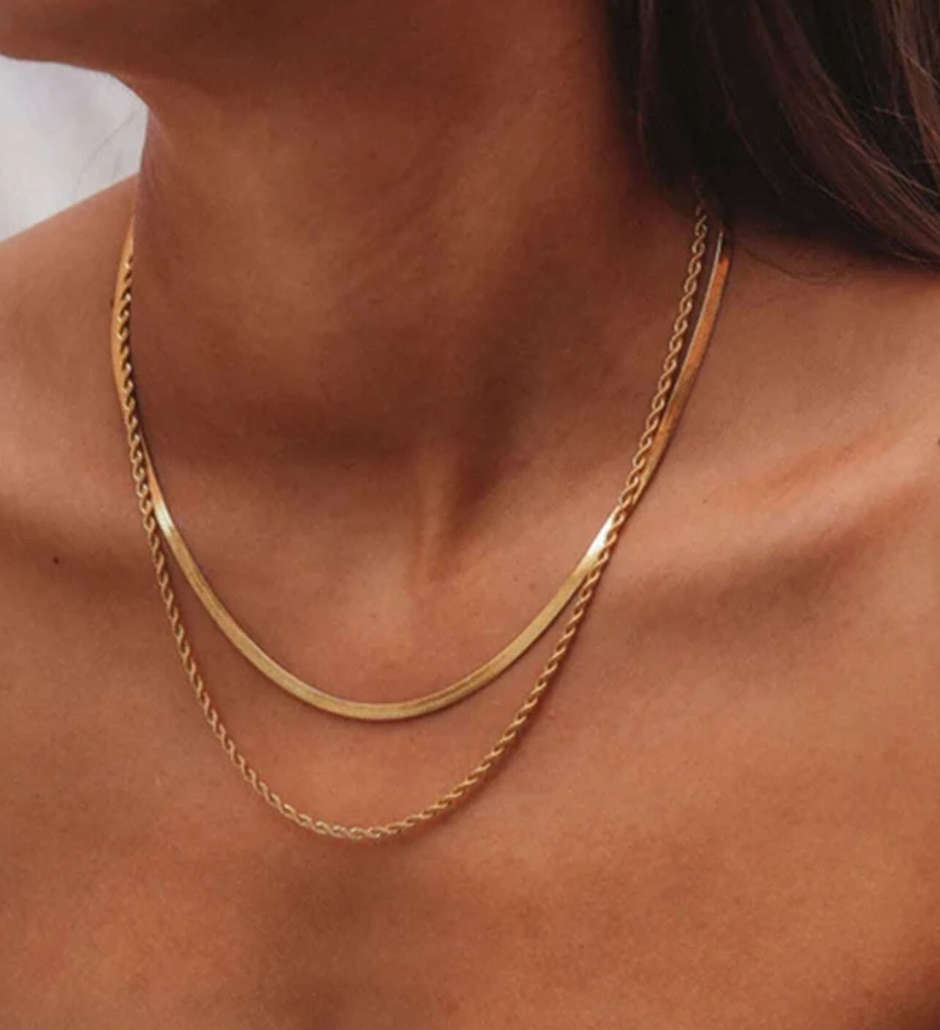 Double Layer Twist Rope and Snake Chain Necklace - 42cm + 5cm extender chain