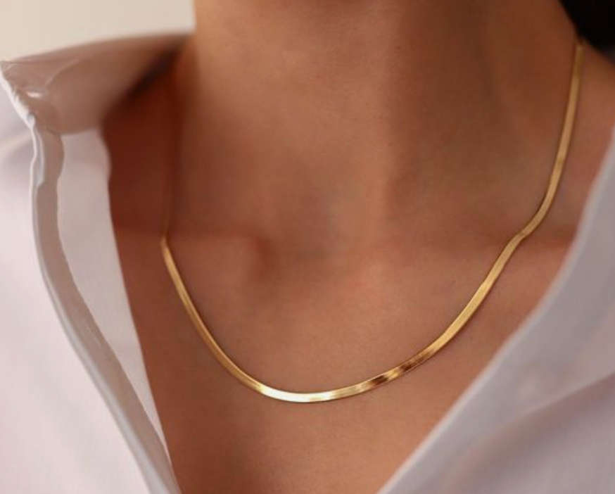 18k Gold Plated Stainless Steel Herringbone Necklace