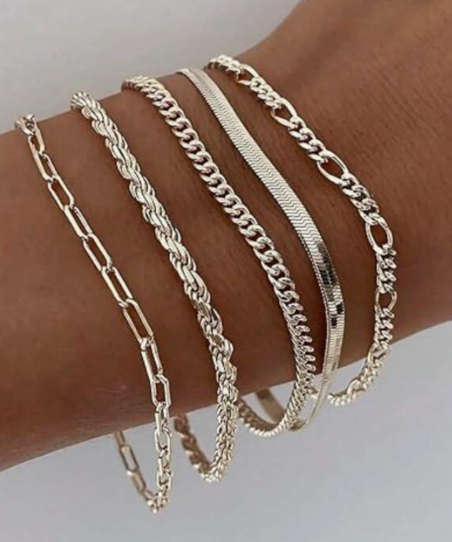 Set of 5 Silver Stainless Steel Non Tarnish Bracelets in High Quality Velvet Jewellery Gift Box