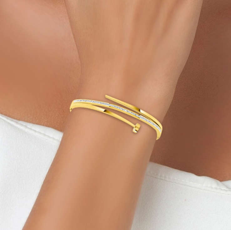 Crystal Nail Bangle in Gold Colour Stainless Steel Non Tarnish with Jewellery Gift Box