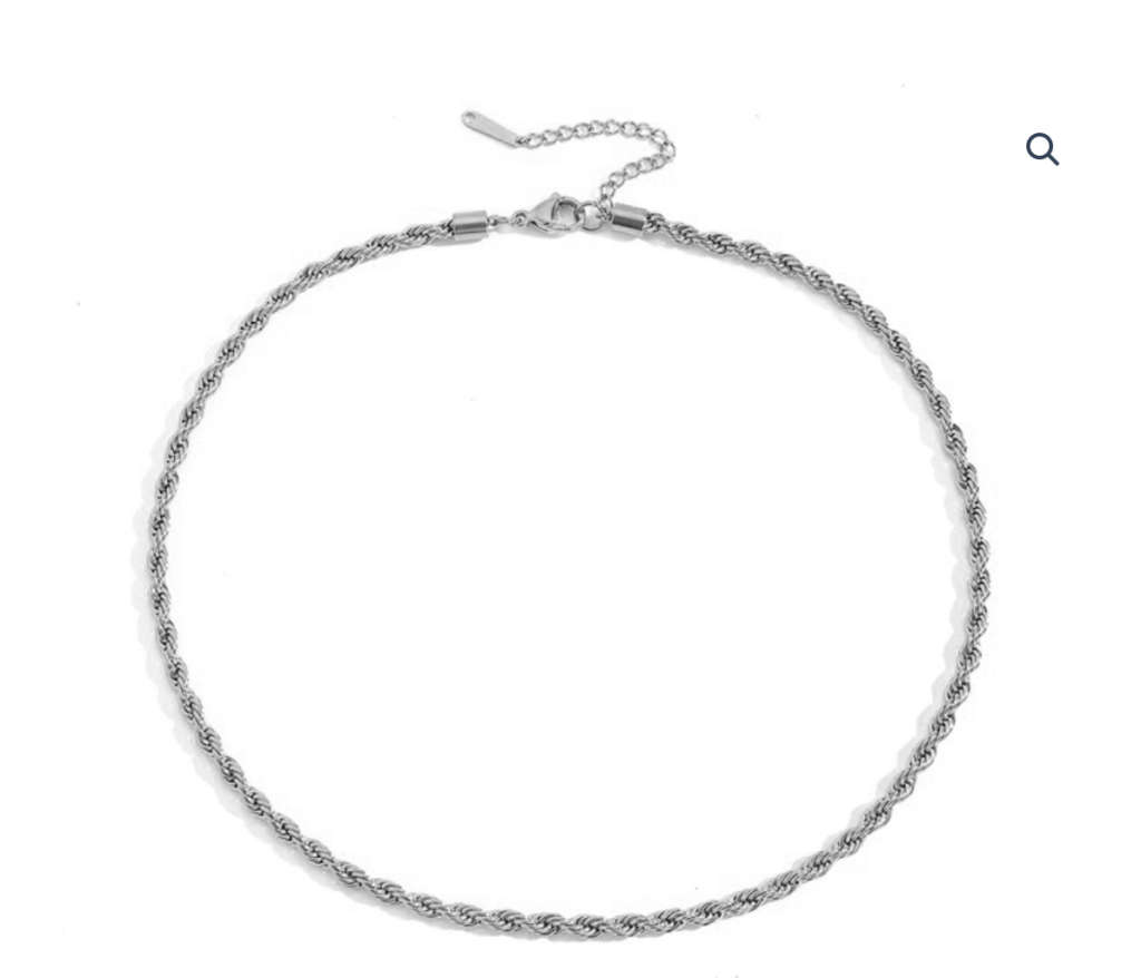 SILVER COLOUR STAINLESS STEEL TWIST ROPE NECKLACE WITH 5cm EXTENDER