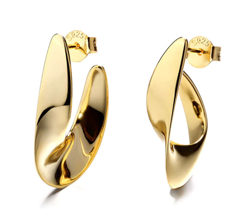 Gold Colour Stainless Steel Swirl Design Earrings in Jewellery Box