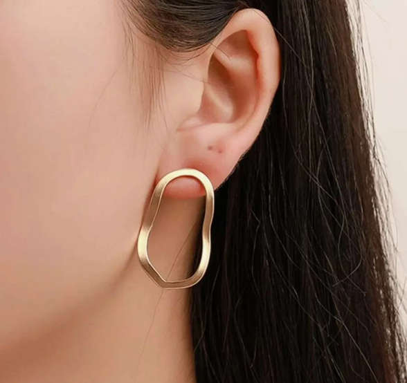 Gold Colour Hollow Geometric Earrings in Jewellery Gift Box