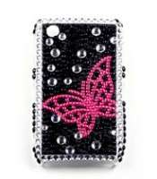 Pink Butterfly Double Glued Rhinestone Cover Case for BlackBerry 8520 and 9300 incl. Screen Guard
