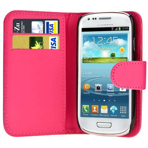 Hot Pink Flip Wallet Leather Case Cover For Samsung Galaxy S3 MINI I8190 + Screen Guard