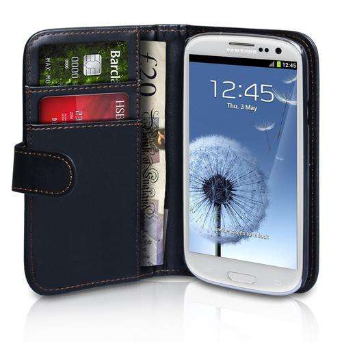 Black Samsung Galaxy S3 I9300 PU Leather Wallet Case Cover With Screen Protector
