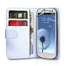 White Samsung Galaxy S3 I9300 PU Leather Wallet Case Cover With Screen Protector