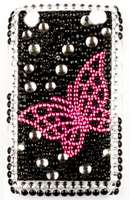 Pink Butterfly Rhinestone Cover Case for BlackBerry 9320 + Screen Protector