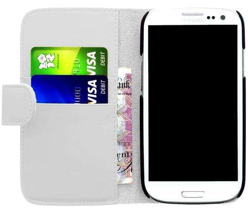 White Flip Wallet Cover for Samsung Galaxy S3 Mini i8190 SIII Mini + Screen Protector