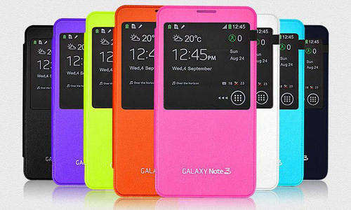 Black Leather Flip Smart View Battery Case Cover for Samsung Galaxy Note 3 N9000