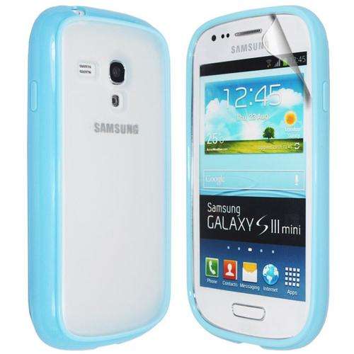 Blue Colour Side Transparent Back Cover Case for Samsung Galaxy S3 Mini i8190 + Screen Protector