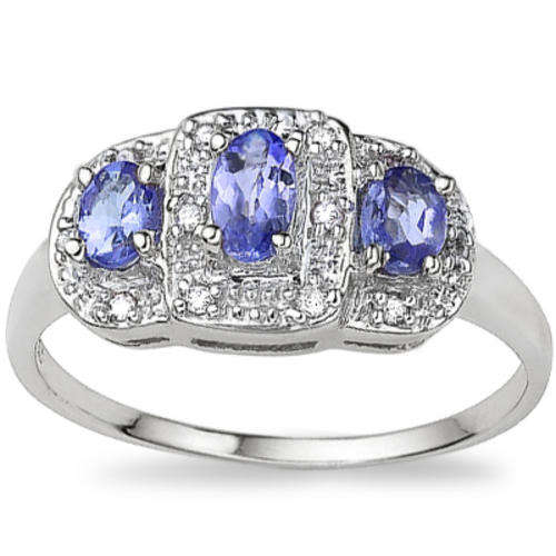 ** {{ GENUINE DIAMOND & TANZANITE LADIES RING }} * SOLID STERLING SILVER **  STUNNING