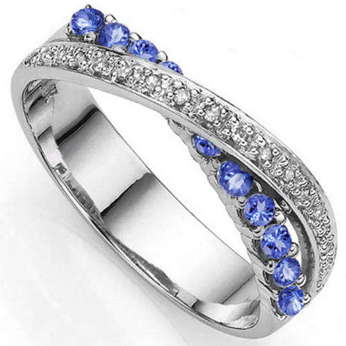[[ GREAT QUALITY ]]  * 11 GENUINE TANZANITE & DIAMOND LADIES RING * SOLID STERLING SILVER * SPARKING