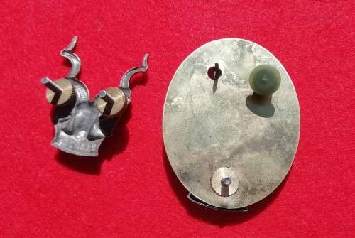 SWATF - HQ CAP BADGE (LARGER TYPE) and AREA FORCES CAP BADGE - SCREWS / PINS INTACT