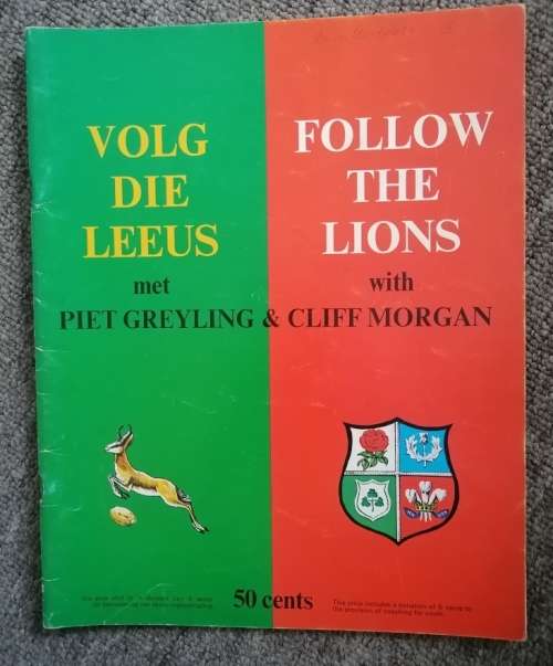 FOLLOW THE LIONS WITH PIET GREYLING AND CLIFF MORGAN RUGBY BROCHURE