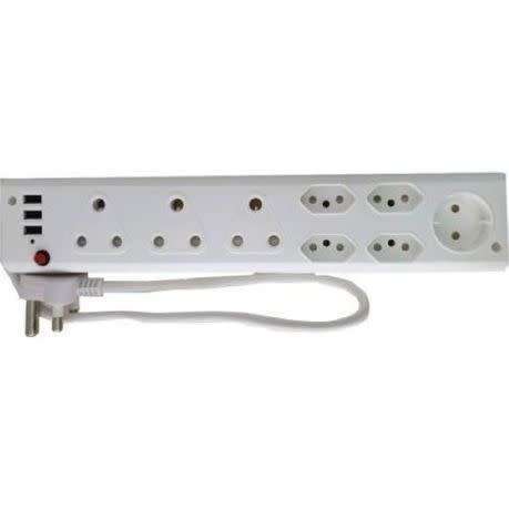 8 Way Multiplug with 3x USB Ports to Charge Phone Tablet ETC