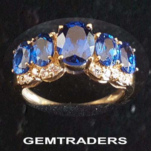 EXCELLENT 14KT YELLOW GOLD RING WITH 3.15CTS NATURAL SAPPHIRES