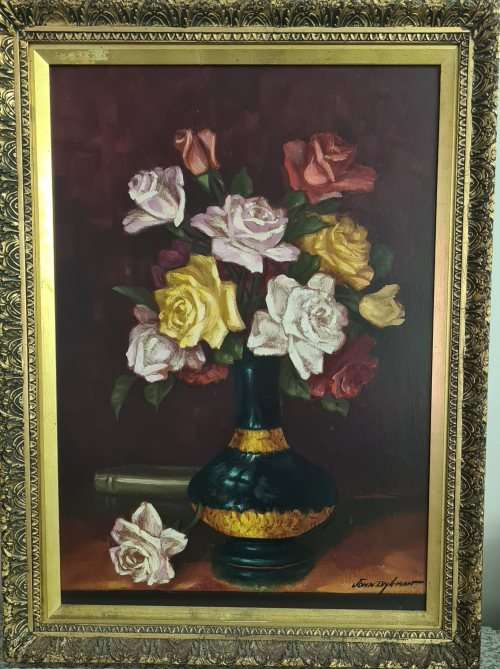 John Dykman Oil on Board painting of Roses