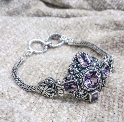 Handcrafted sterling silver and amethyst bracelet