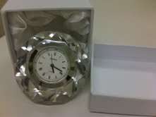 Crystal desk (paper weight) clock with gold trim- Must have for any office