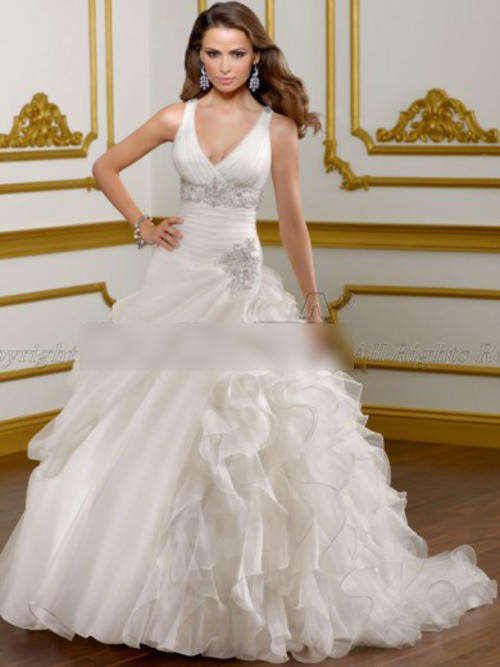 *Ball Gown V-neck Wedding Dresses With Side-draped Embroidery* *ALL SIZES*