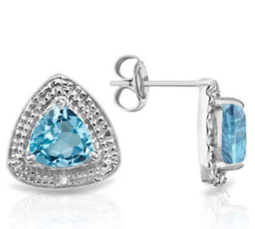 Stunning 1.07cts Genuine Blue Topaz and Diamond Earrings