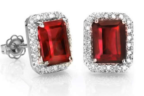Garnets! Genuine 3.50ct Garnet and White Diamond Earrings! WHAT A FIND!!
