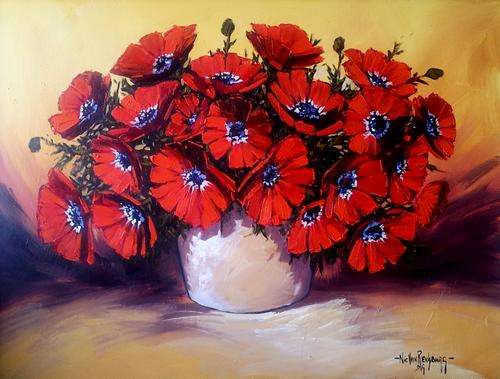 Original painting by NIC VAN RENSBURG - Rooi Papawers - 1000 x 750