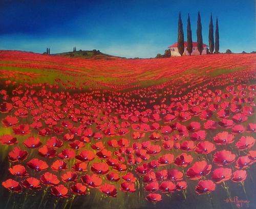 VERY LARGE !!! Original painting by NIC VAN RENSBURG - Tuscan Poppies - 1690 x 1390