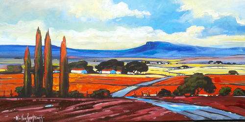 Original painting by NIC VAN RENSBURG - Impressionistiese Plaas Toneel - 1000 x 500