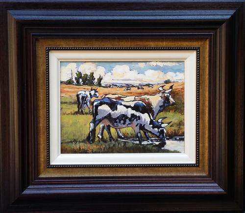 Original Painting by NIC VAN RENSBURG - Cattle in the Field -  400 x 300