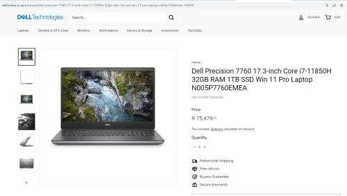 11th GEN I7, 32GB RAM, 1TB SSD, NVIDIA  RTX3000A GRAPHICS DELL 7760 WORKSTATION LAPTOP